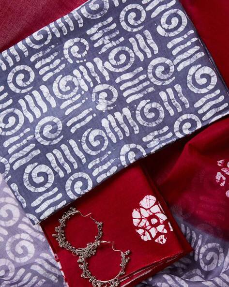 Batik Print Unstitched Dress Material Price in India