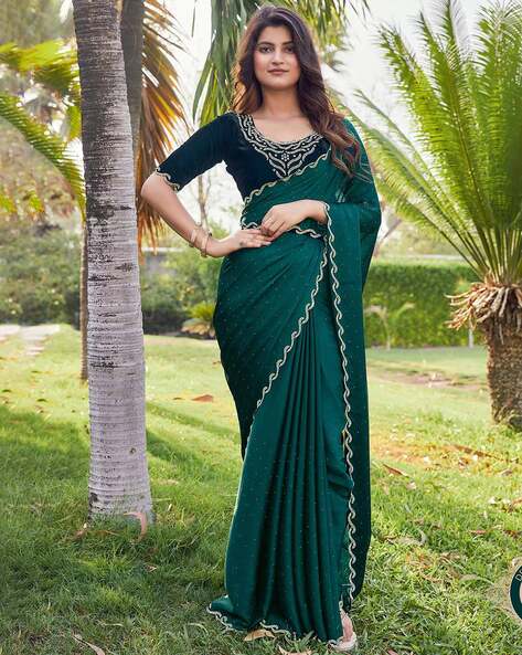 Buy online Women's Solid Dark Green Colored Saree With Blouse from ethnic  wear for Women by Vasu Lehenga for ₹2119 at 27% off | 2024 Limeroad.com