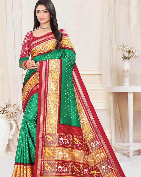 Bottle Green Saree In Aarohi Soft Silk Multi Color Zari Woven