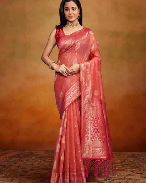 Buy Peach Pure Contrast Ombre Border Saree With Unstitched Blouse Fabric  For Women by Paaprika Online at Aza Fashions.