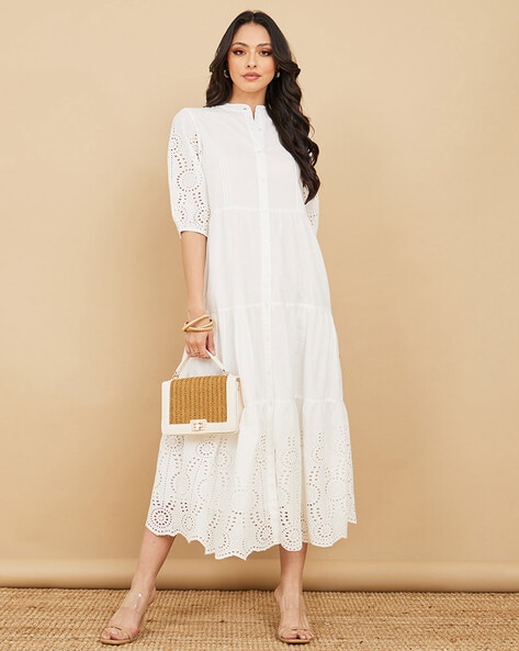 Schiffli Embroidered Shirt Dress 