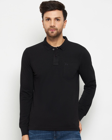 Black full sleeve top polo t shirt