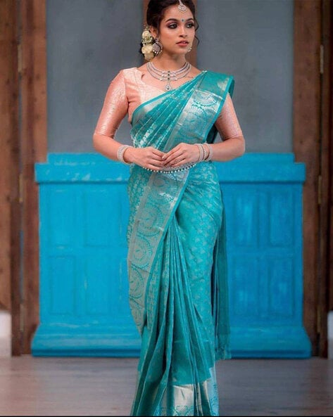 Sea Green Color Double Tone Katan Banarasi Saree | Cotton saree designs,  Kanjivaram sarees silk, Saree