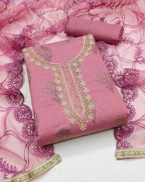 Buy Lavender Heavy Organza Silk Embroidered Unstitched Dress Material -  Amara Online at Best Price | Distacart