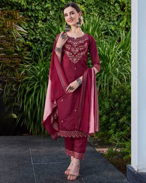 Maroon Kurta Suit Sets for Women by BERRYLICIOUS Online | Ajio.com