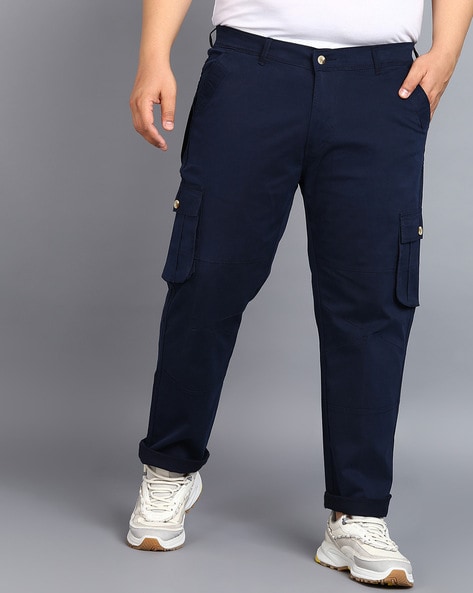 Buy t-base men's Navy Cotton Solid Cargo Pant for Men online India