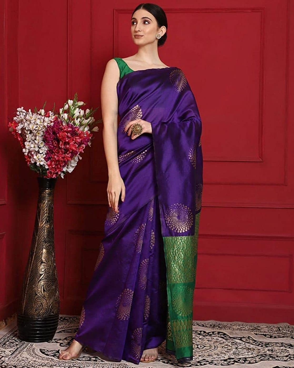 Puce Purple Zari Woven Khadi Silk Saree with Contrast Blouse – Ethnos