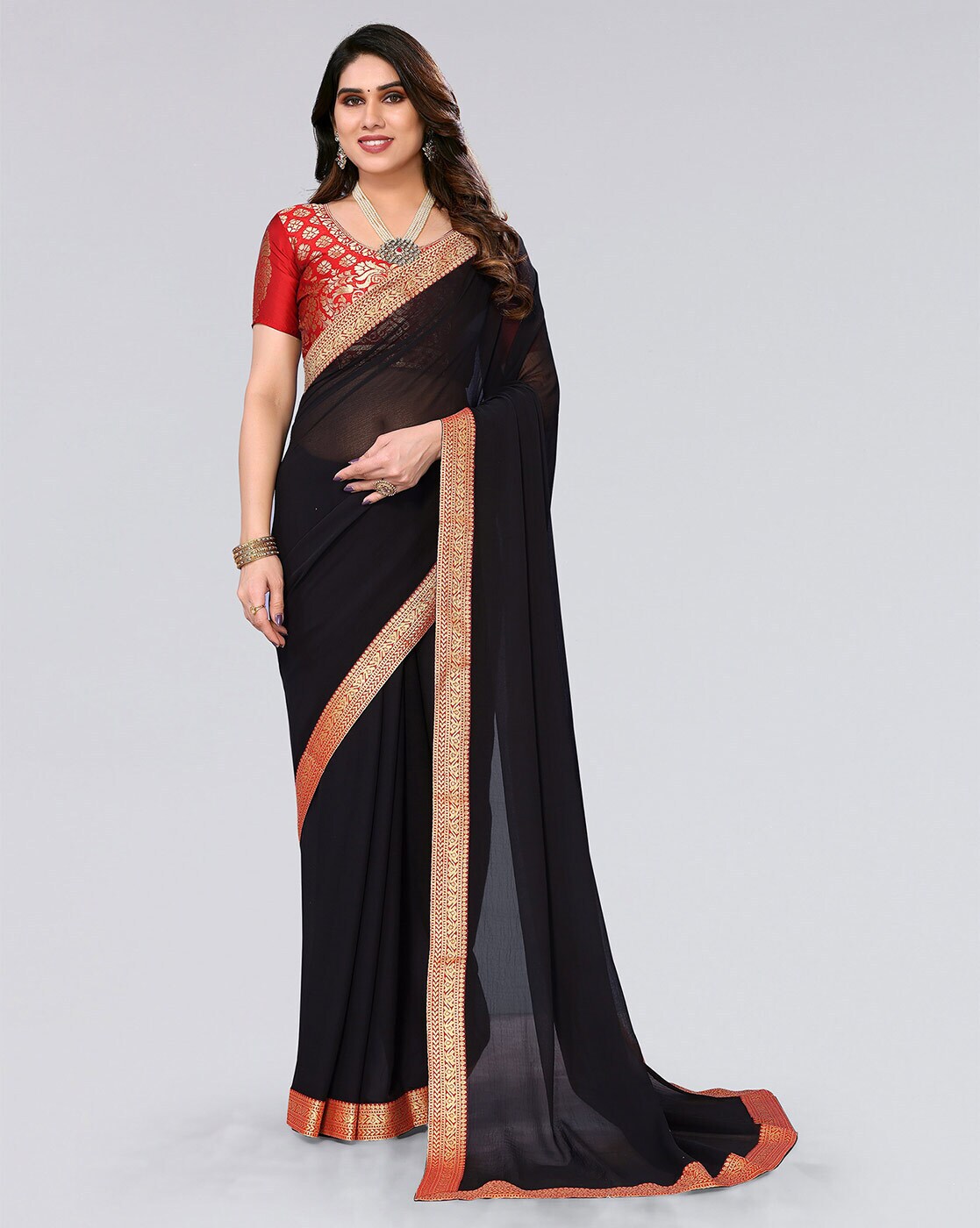 Big Border Semi Silk Black Saree At Thenmozhi Designs