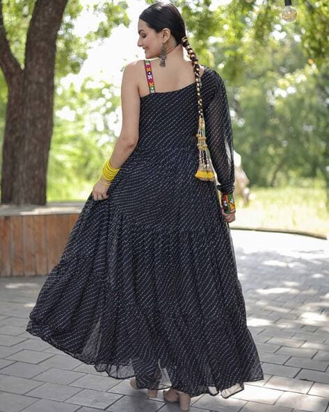 Black Gown in Crepe with Cutdana and Bead Work Embellished Bodice