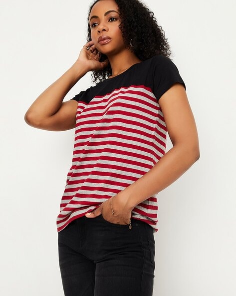 Black and red 2024 striped t shirt womens