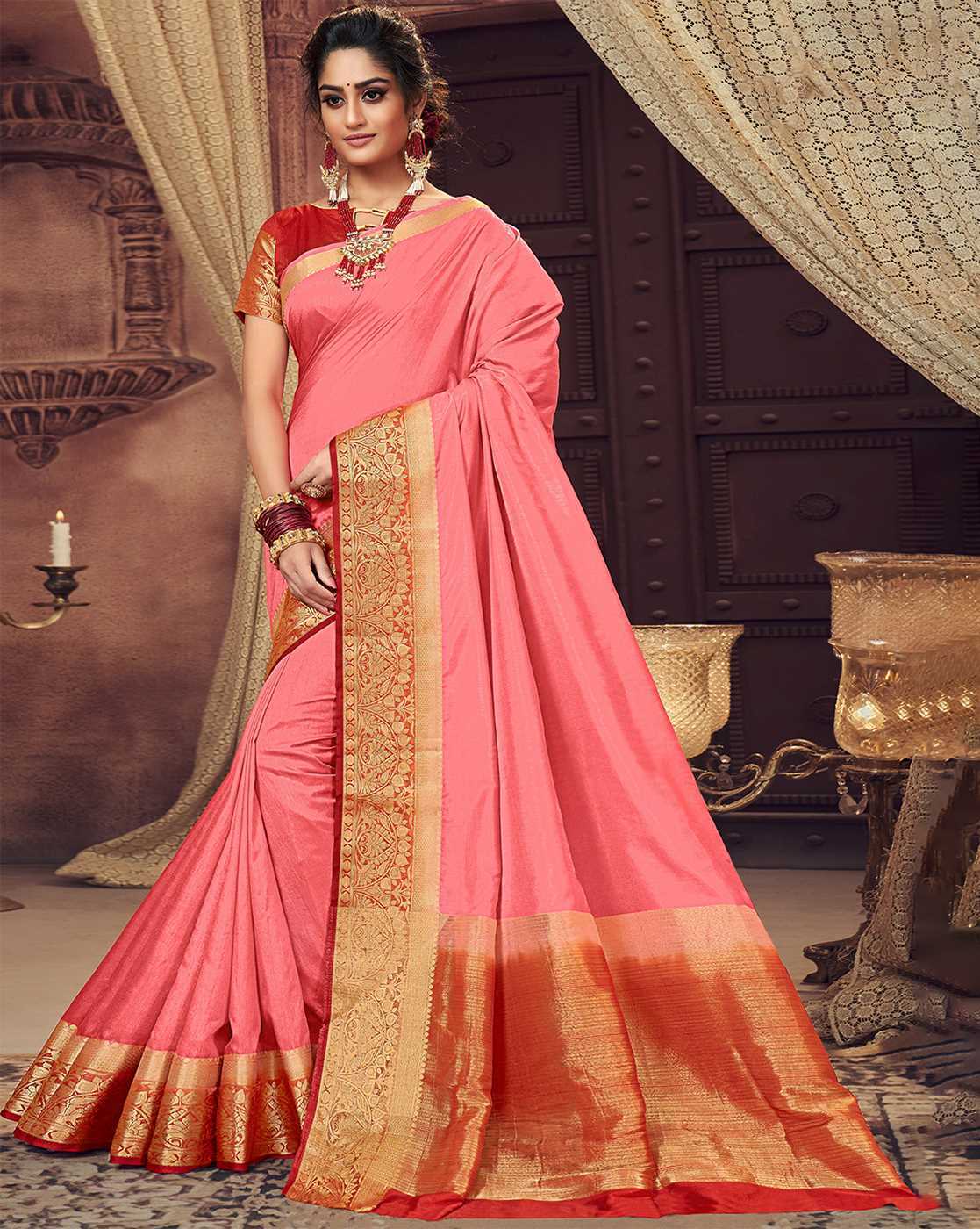 Peach Sequined Luchnowi Saree With Blouse 4765SR04