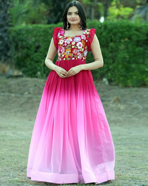 Pink Silk Long Dress With Dupatta
