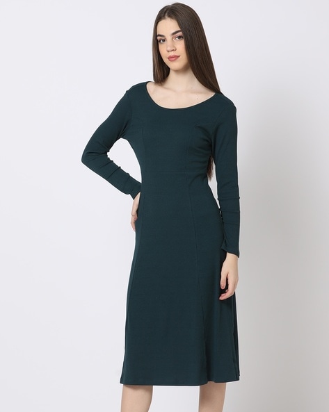 Buy GREEN SKINNY-SLIT SEAMLESS MIDI DRESS for Women Online in India