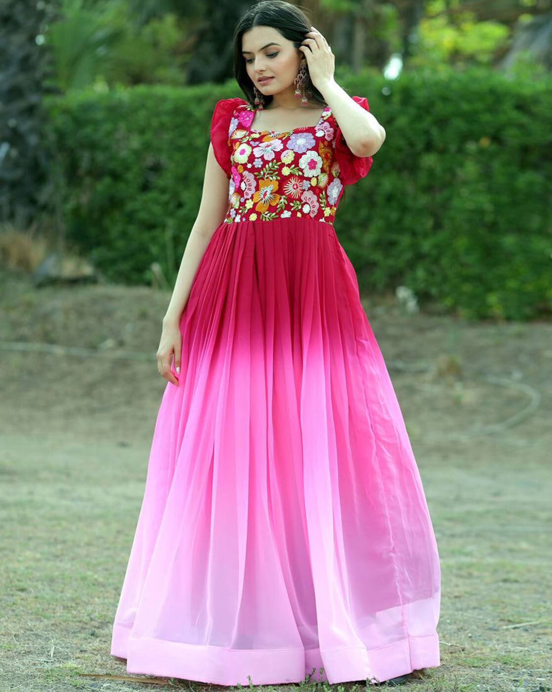 Buy Pink Color Gradient High Low Layered Gown Online | Girls Gowns –  www.liandli.in