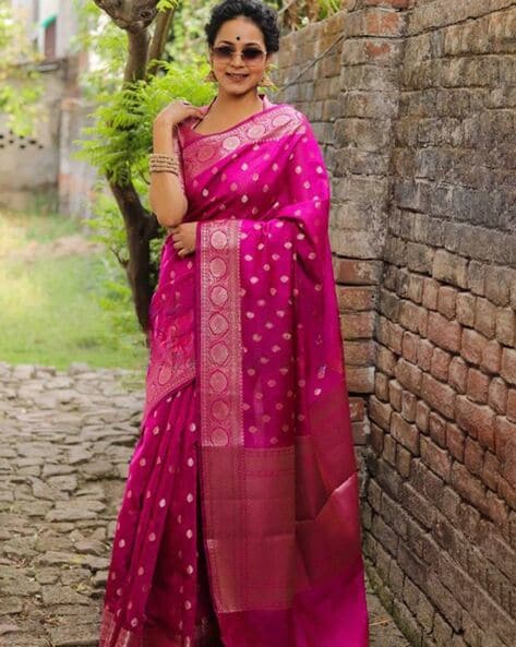 Pure kanjivaram silk saree lavender shade and pink with allover zari w –  Cherrypick