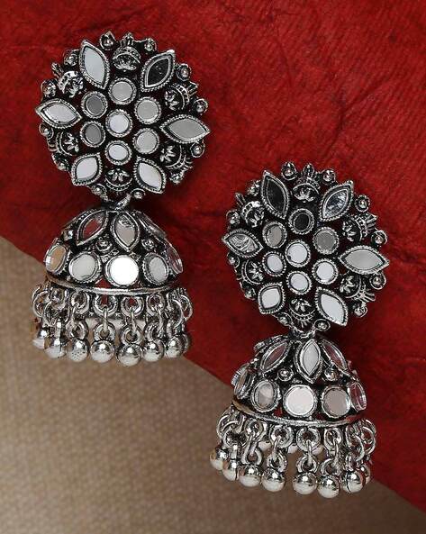 Afghani Oxidised Silver Mirror Earring | FashionCrab.com