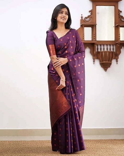 Buy SUKANYA Fabrics Women's Shubh Varkala Banarasi Lichi Silk Saree With  Blouse Piece (purple colour) at Amazon.in