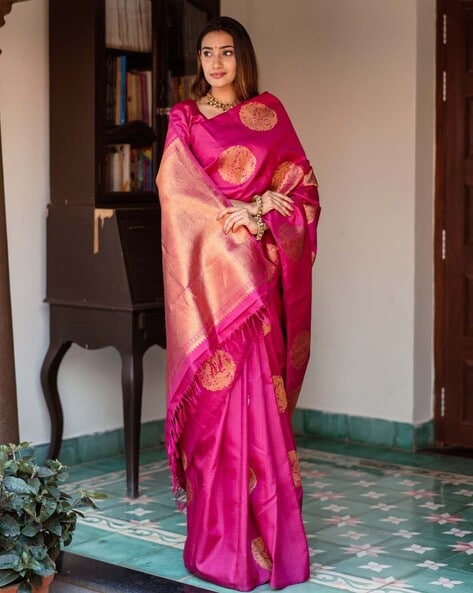 Buy Baby Pink Kanjivaram Silk Saree Online- IRAAH