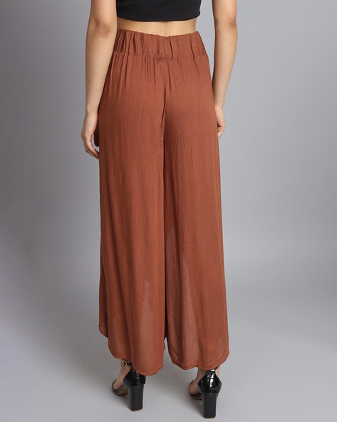 Buy Brown Rayon Flax Trouser Pants Online - Aurelia