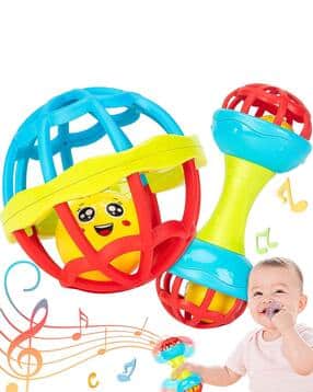Set of 2 Colourblock Round-Shaped Rattles