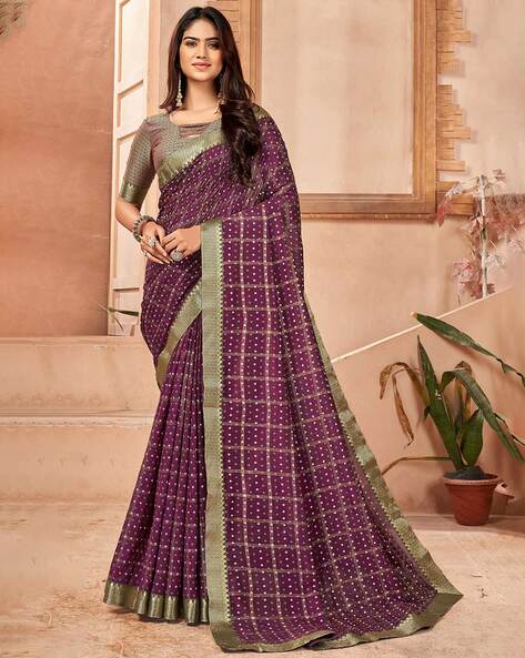 Dupion Silk Banarasi Weave with Bandhani Saree - Red and Purple – Phulari