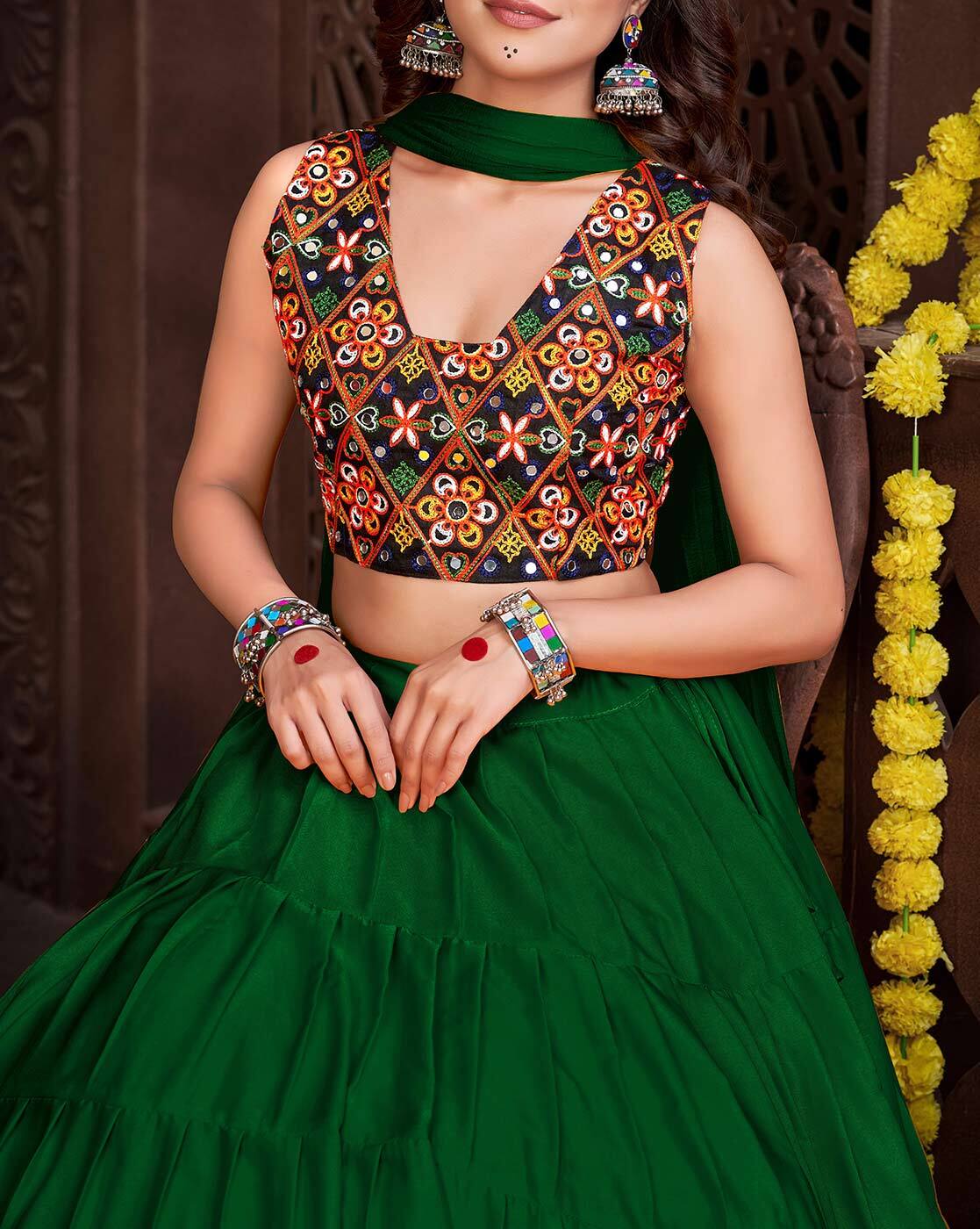 Buy Green And Red Patola Style Lehenga online-Karagiri