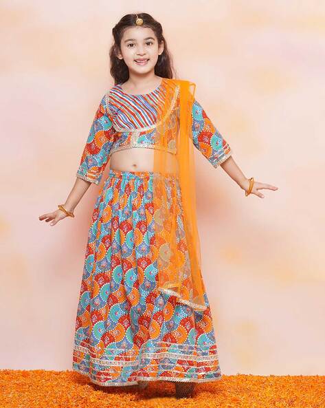 Orange Cotton Silk Lehenga Choli