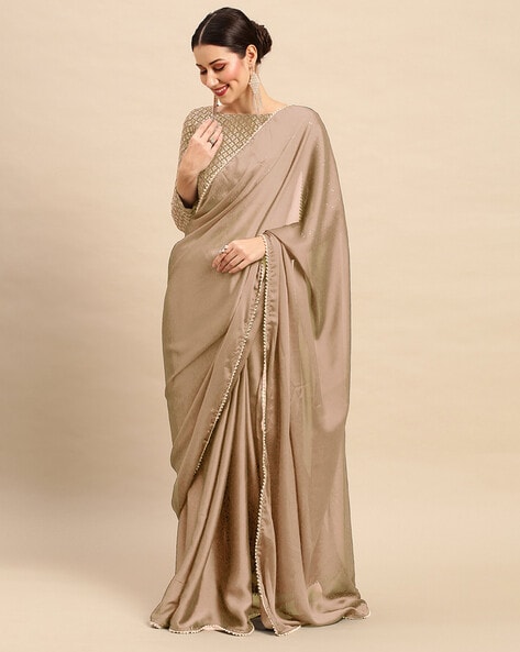 Shop the Hottest Cream Colour Saree with Contrast Blouse Online Now