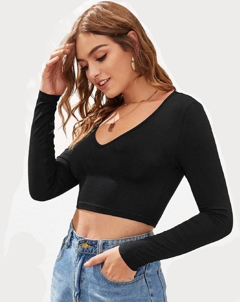 black deep neck top