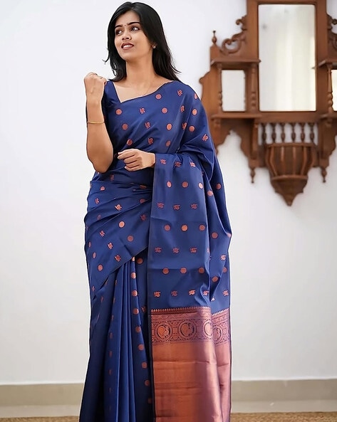 Blue & White Coloured Pure Cotton Beautiful Hand Block printed Women D –  Royskart