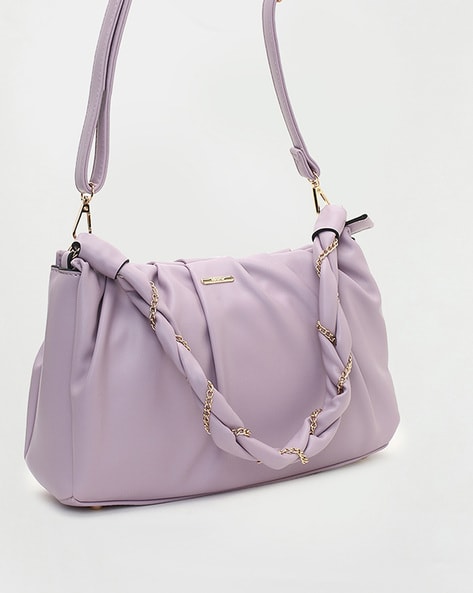 Small Lavender Pleated Shoulder Bag with Round outlets Top Handle