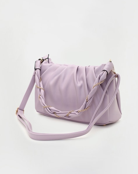 Small Lavender Pleated Shoulder Bag with Round outlets Top Handle