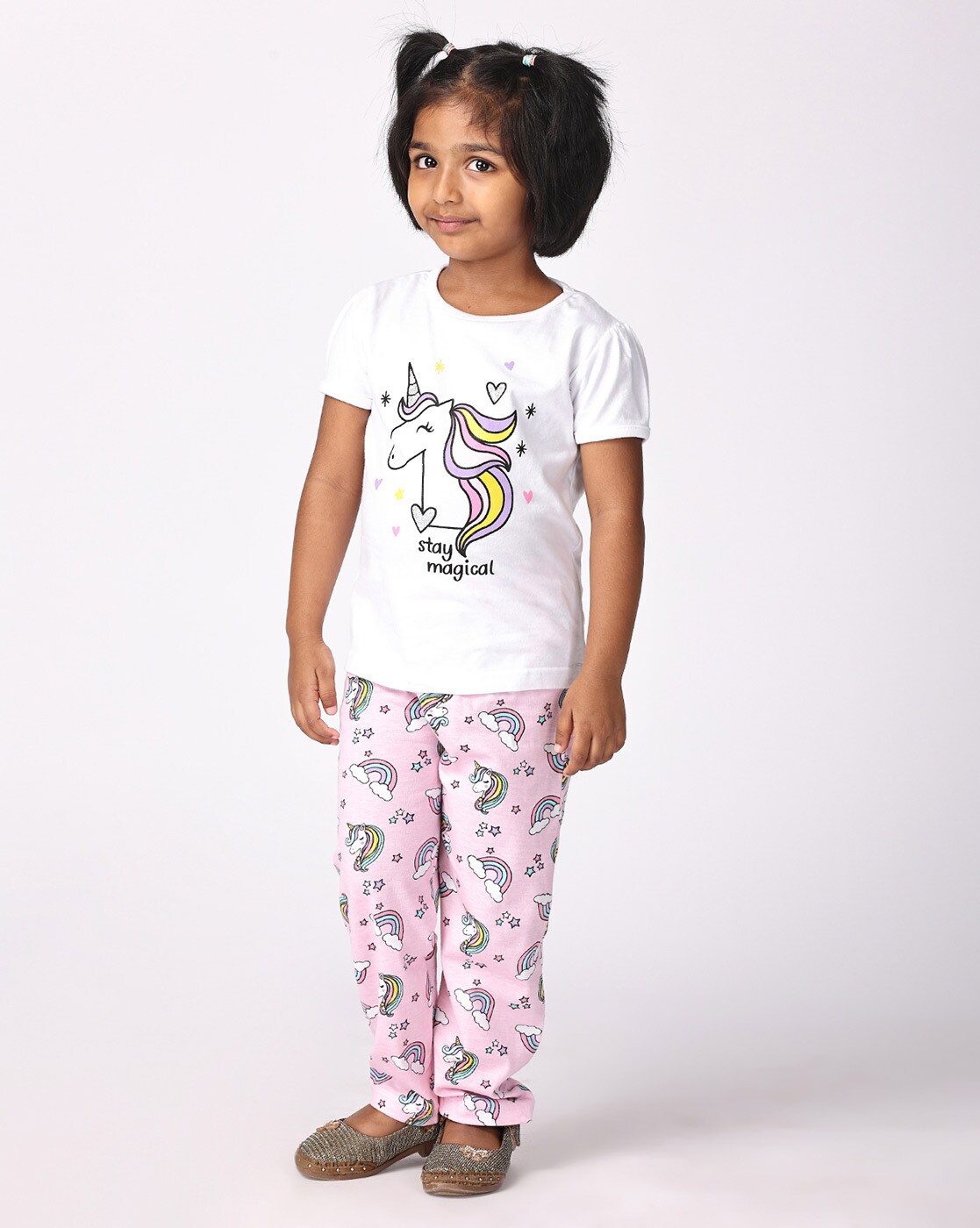 Unicorn Print T Shirt Pyjamas Set