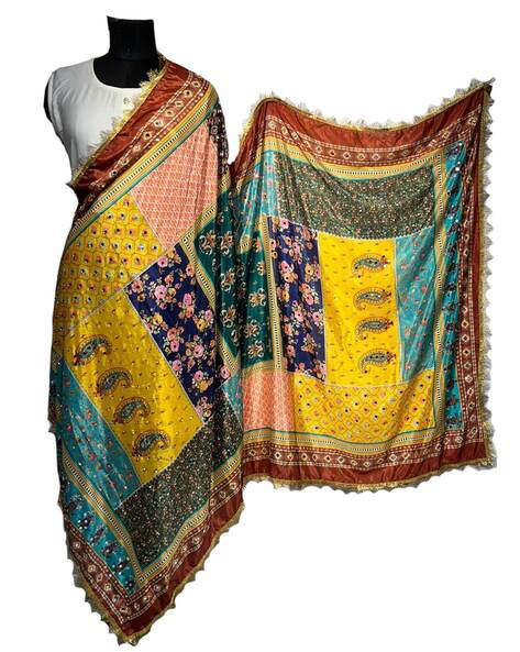 Embellished & Embroidered Dupatta with Lace Border Price in India