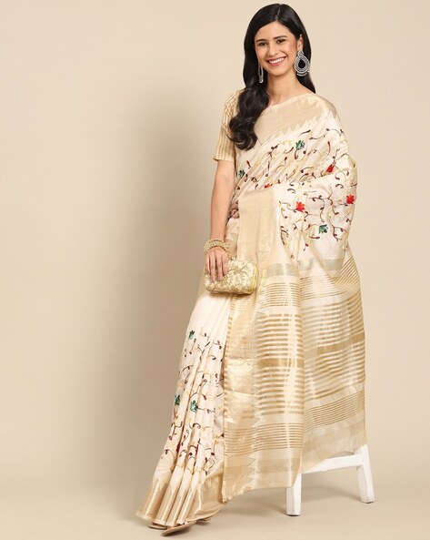 Buy Cream Sarees for Women by Indie Picks Online