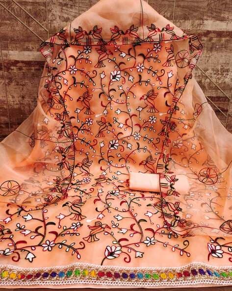 3-Piece Embroidered Unstitched Dress Material Price in India