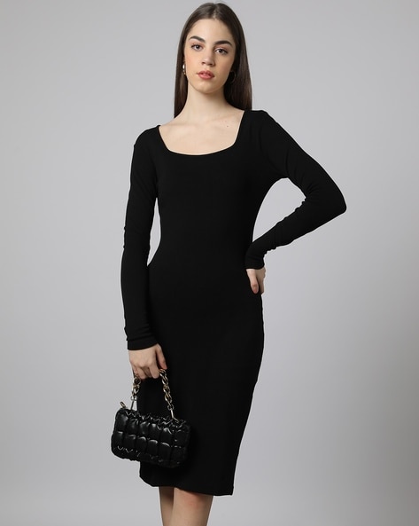 Buy Black Bodycon Dress for Women | STREACHABLE Material Dress | Turtle  Neck Long Dress (Small) at Amazon.in
