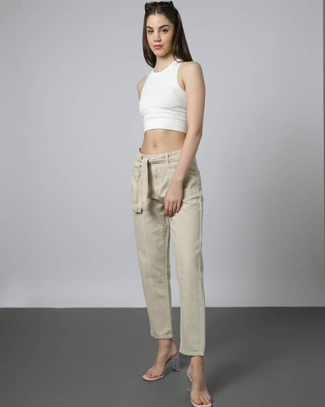 Women Mom Fit Jeans with Belt