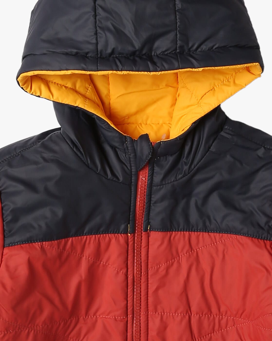 Buy Red Colourblocked Puffer Vest Jacket Online in India - Flat 50% Off