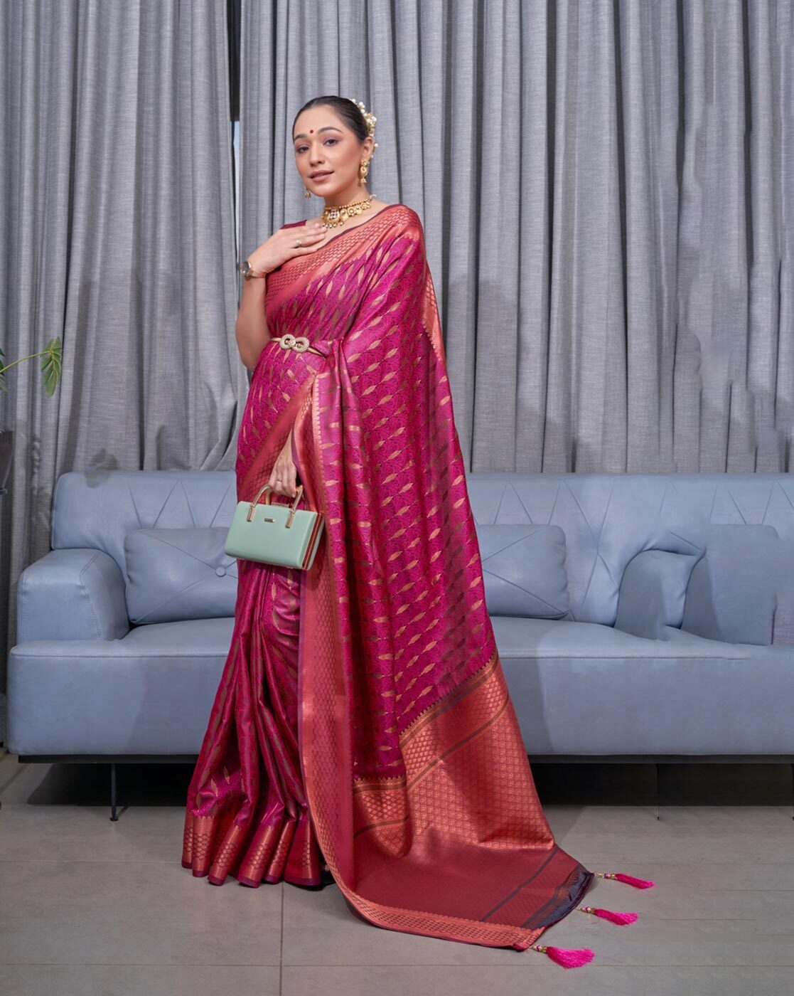 Pure Tussar Georgette Handloom Banarasi Turkish Saree – Khinkhwab