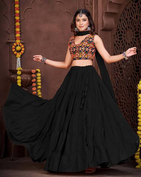 ruffle lehenga choli party wear black colour net lehenga