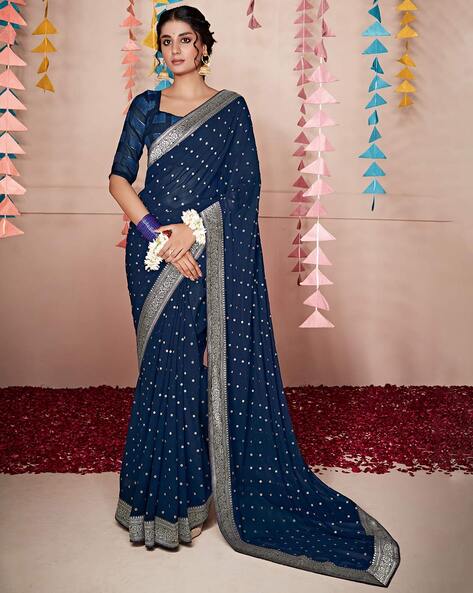 Party Wear, Traditional, Wedding Blue color Crepe Silk, Silk fabric Saree :  1897336