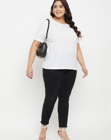 PEARL OCEAN Printed Women Round Neck White, Black T-Shirt - Buy PEARL OCEAN  Printed Women Round Neck White, Black T-Shirt Online at Best Prices in  India | Flipkart.com