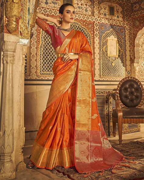 Buy Orange Sarees for Women by SATRANI Online