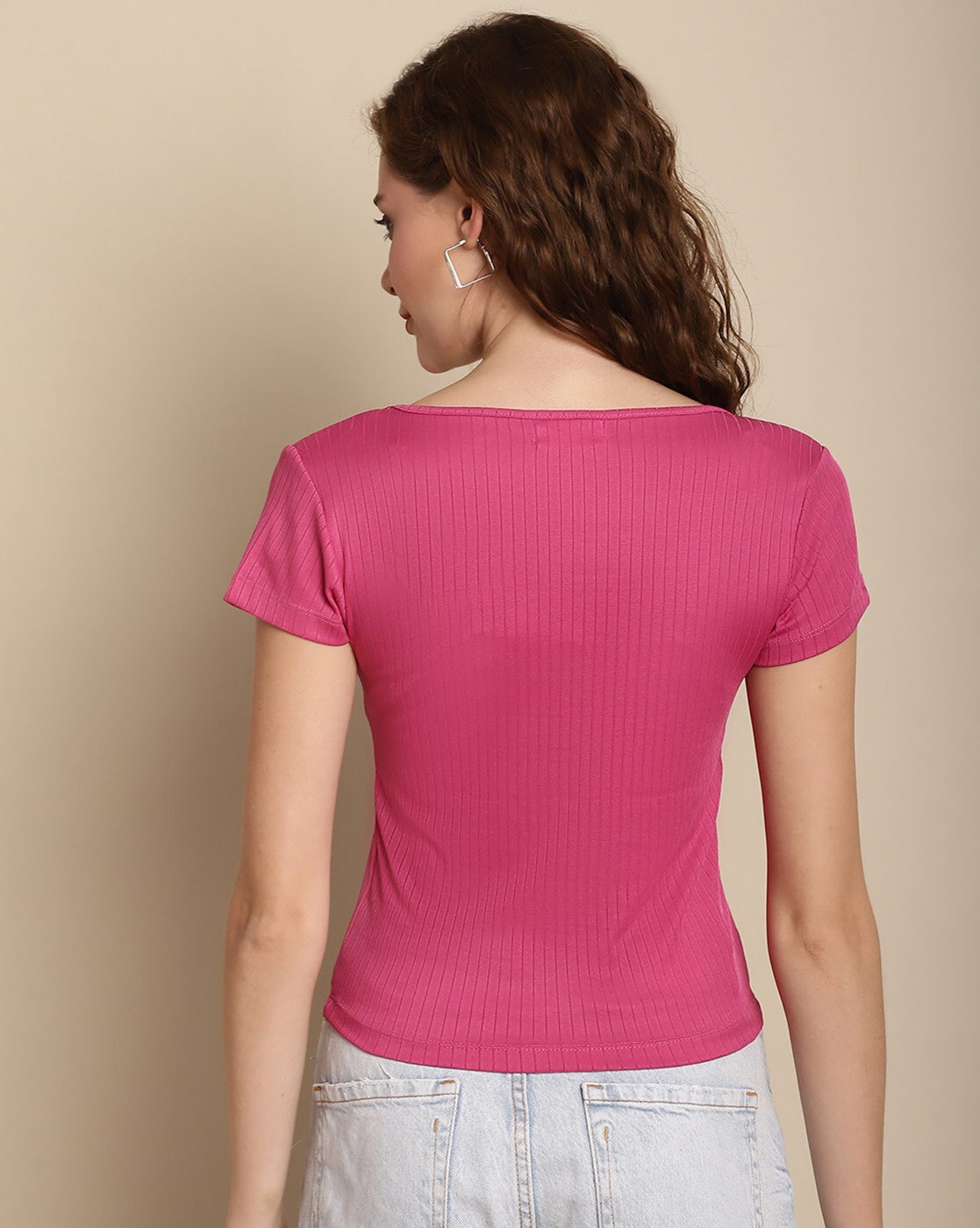 Cotton Rib Scoop Neck Top - Cabaret Pink