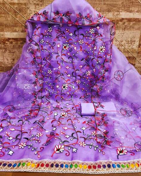 Floral Pattern 3-Piece Unstitched Dress Material Price in India