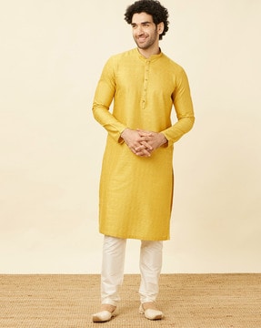 Buy Mustard 2 Piece Ethnic Suit for Men by MANYAVAR Online Ajio