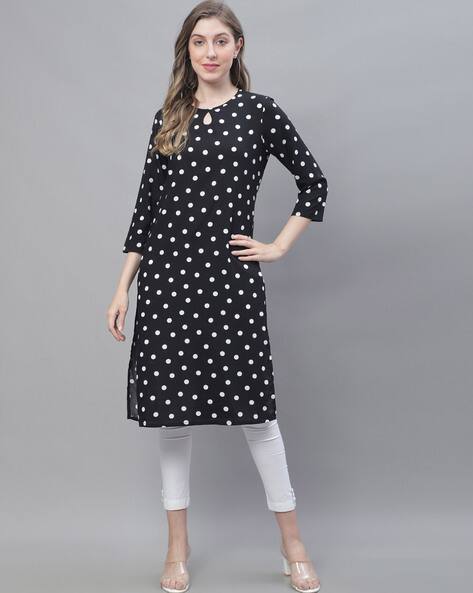 Nobarr Polka-Dot Print Straight Kurta