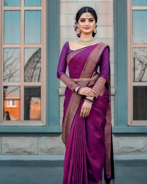 Buy online Women's Bordered Purple Colored Saree With Blouse from ethnic  wear for Women by Vaidehi Fashion for ₹1800 at 70% off | 2024 Limeroad.com
