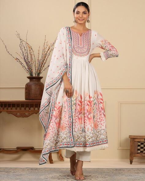 Floral Print Flared Kurta Set with Dupatta